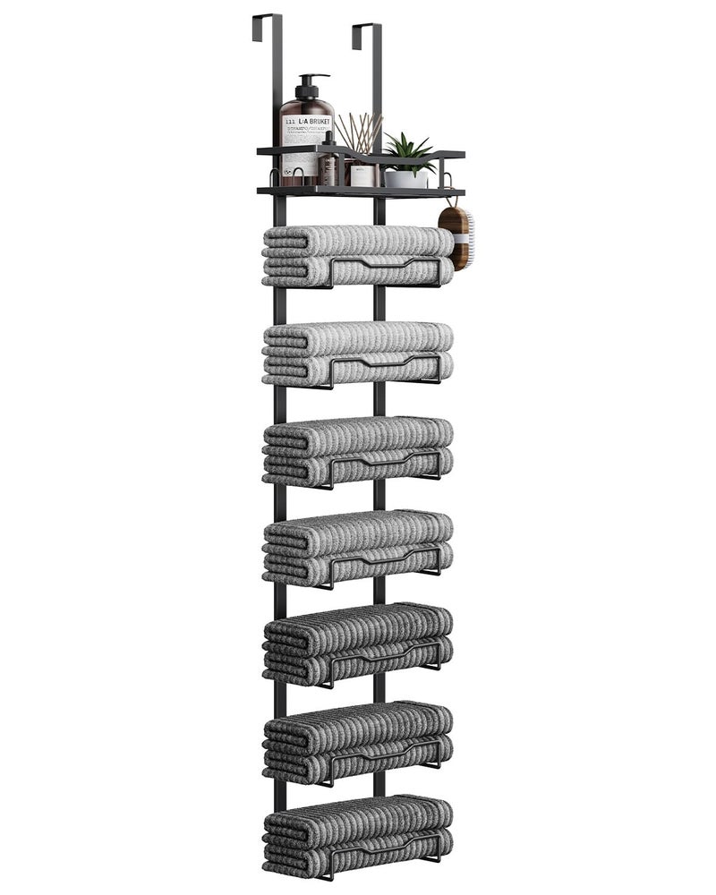 Aetyord Hanging Towel Racks for Bathroom No Drill - Over The Door 8-Tier Bath Towel Storage Organizer for Small Bathrooms - Back Door Large Tiered Towel Holder Hanger for Rolled Towels RV Camper BLACK - Image 1