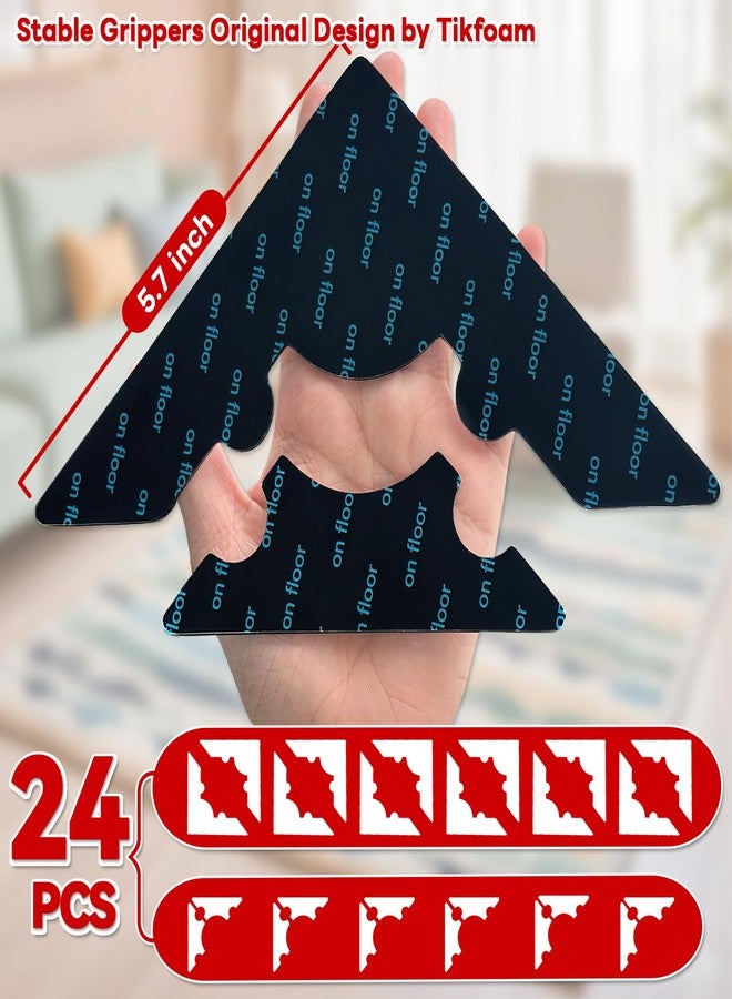 Tikfoam Rug Non Slip Grippers, Reusable Keep Rug Corner Down Tape Pads for Hardwood Floors, Strong Carpet Gripper for Area Rugs, No Damaging for Floor, 24Pcs - Image 2