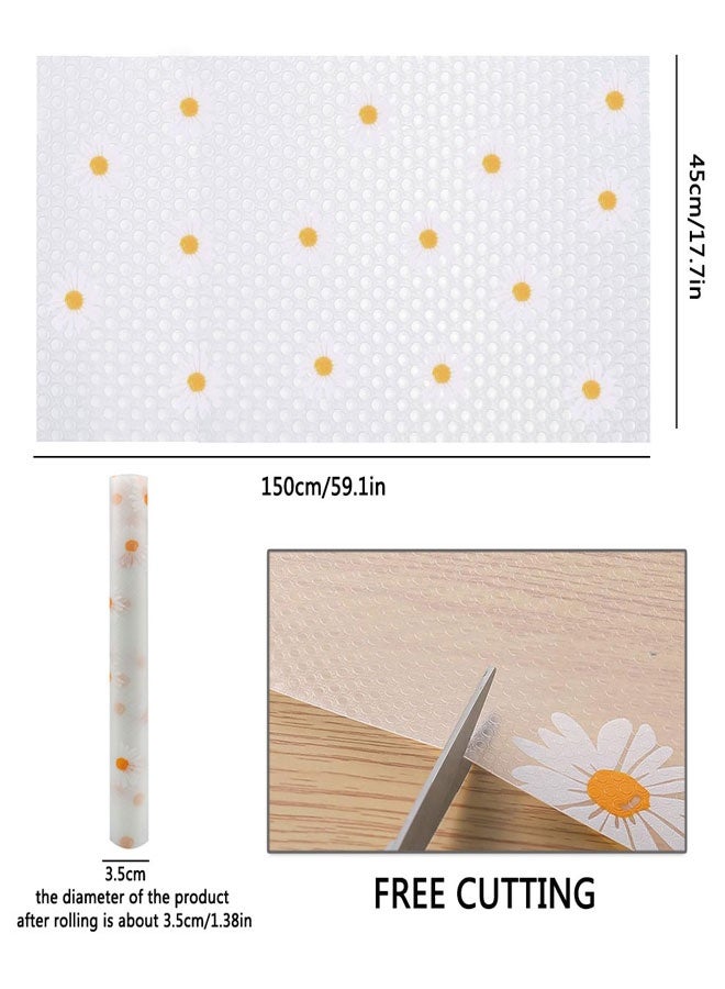 وهاواي Clear Shelf Liners, 45x150cm Waterproof Kitchen Drawer Mats, Non-Adhesive EVA Cupboard Protector, Cabinet Lining, Easy to Cut Refrigerator Liner(Daisy Pattern) - Image 2