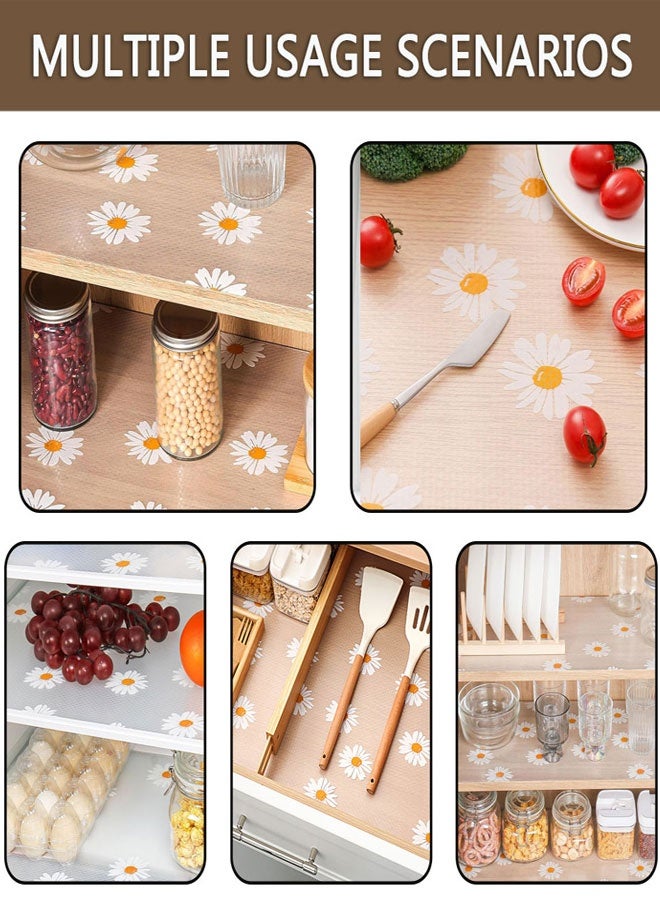 وهاواي Clear Shelf Liners, 45x150cm Waterproof Kitchen Drawer Mats, Non-Adhesive EVA Cupboard Protector, Cabinet Lining, Easy to Cut Refrigerator Liner(Daisy Pattern) - Image 5