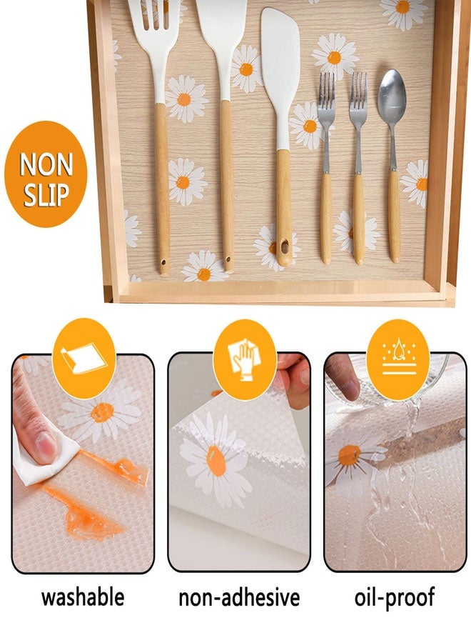 وهاواي Clear Shelf Liners, 45x150cm Waterproof Kitchen Drawer Mats, Non-Adhesive EVA Cupboard Protector, Cabinet Lining, Easy to Cut Refrigerator Liner(Daisy Pattern) - Image 3