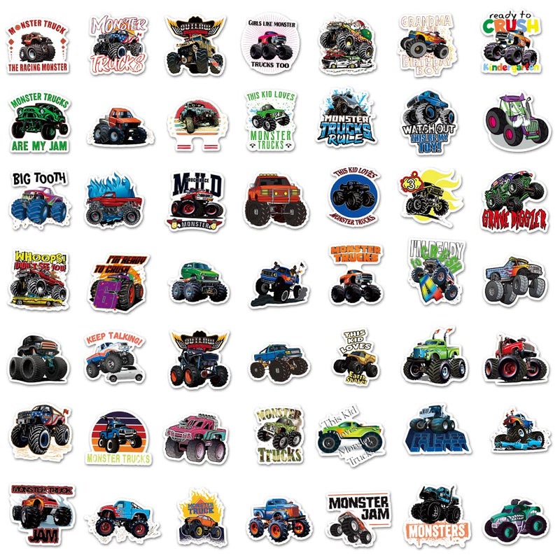 DULEFUN 100PCS Monster Truck Stickers, Truck Car Stickers for kids, Truck Stickers Waterproof for Water Bottles Skateboard Laptop Car Bike Suitcase, Monster Truck Gifts for Girls Boys Party Gifts, - Image 3