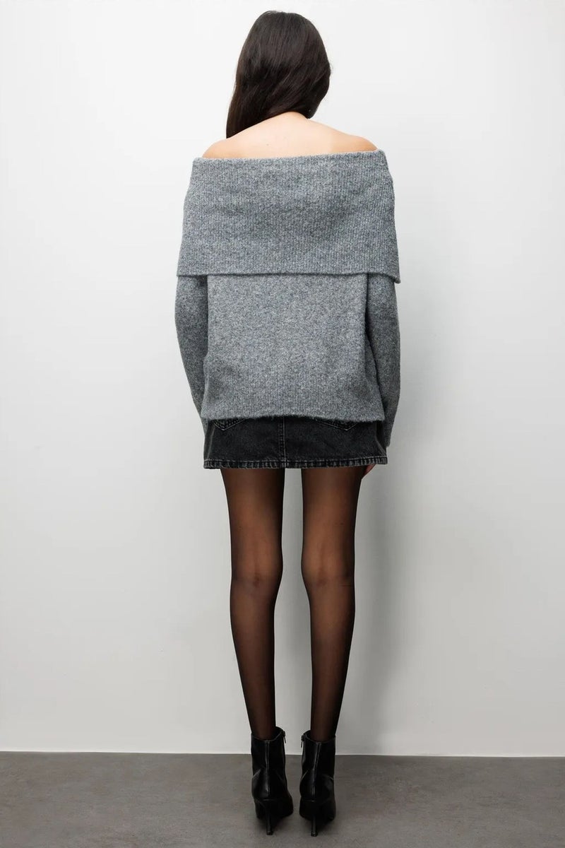 MIXRAY Oversized Ribbed Knitwear Blouse with Madonna Collar - Image 5