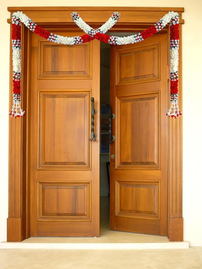 SURAKO COLLECTIONS Artificial Flower Garland Toran for Door Entrance Home Decoration Hanging 2 Pieces 5 Feet Red - Image 1