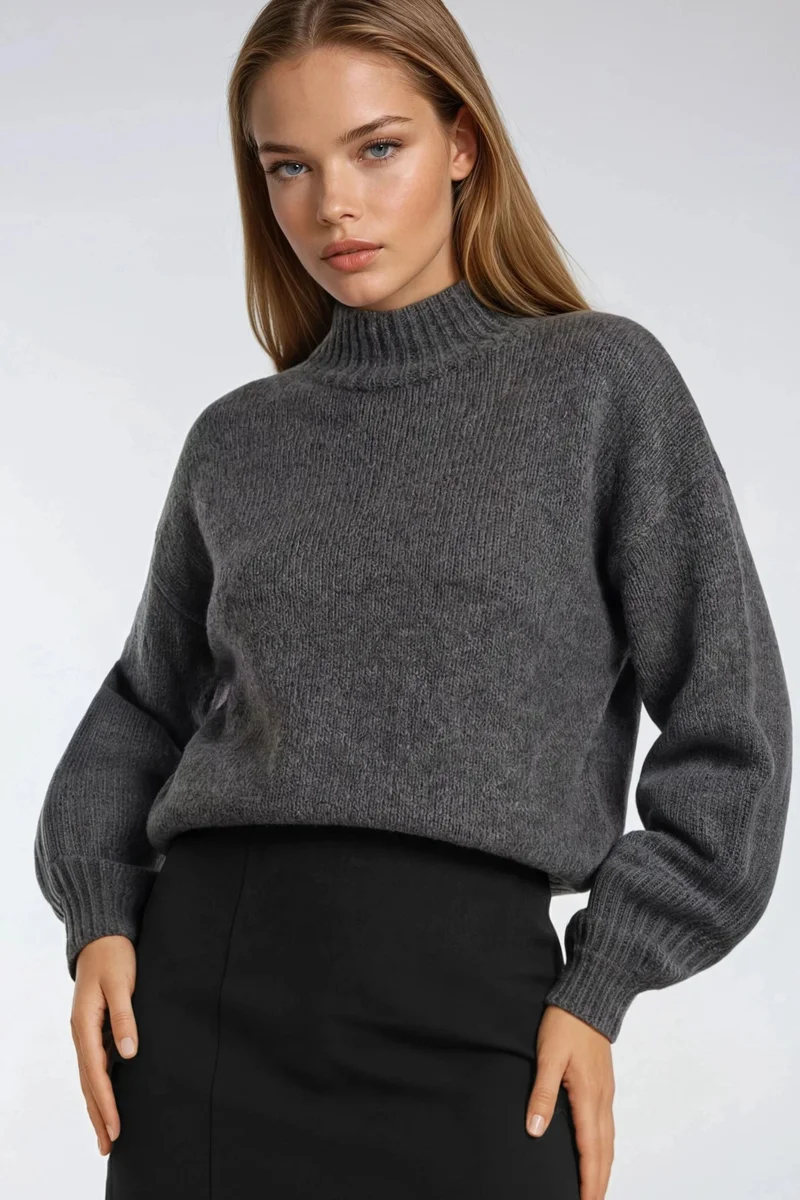 Mixray Mixray Relaxed Fit Crew Neck Thick Knit Sweater