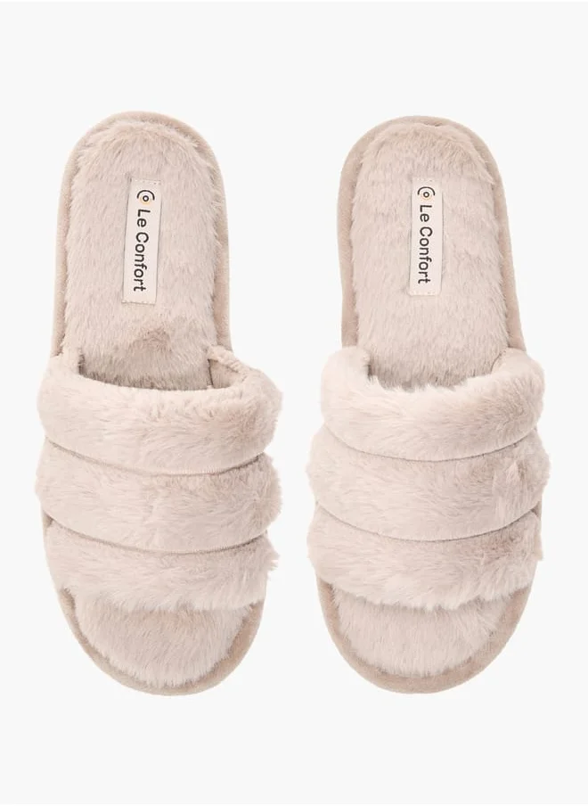 لو كونفورت Womens Faux Fur Textured Slip-On Bedroom Slippers