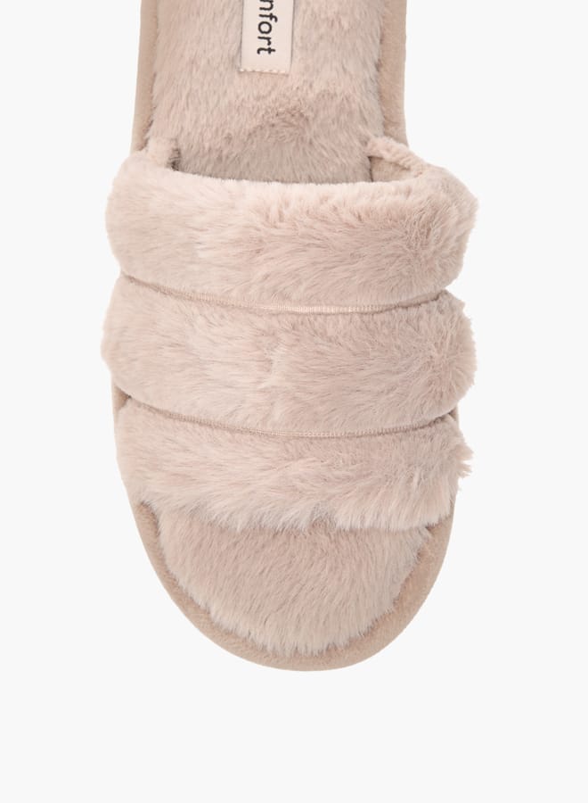 Le Confort Womens Faux Fur Textured Slip-On Bedroom Slippers  - Image 3