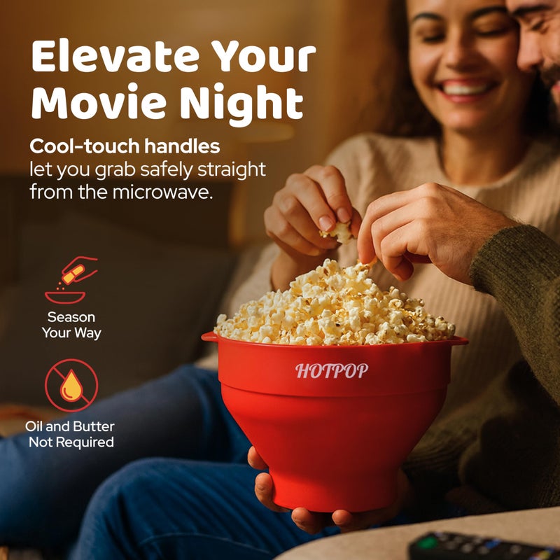 HOTPOP The Orginal HotPop Silicone Popcorn Maker - Microwave Popcorn Popper with Handles - Collapsible Bowl, Heat-Resistant, Easy to Clean, Ideal for Family Movie Nights, 15-Cup Capacity - Red - Image 5