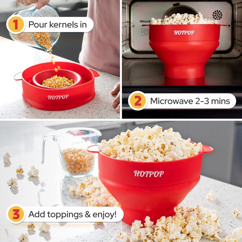 HOTPOP The Orginal HotPop Silicone Popcorn Maker - Microwave Popcorn Popper with Handles - Collapsible Bowl, Heat-Resistant, Easy to Clean, Ideal for Family Movie Nights, 15-Cup Capacity - Red - Image 3