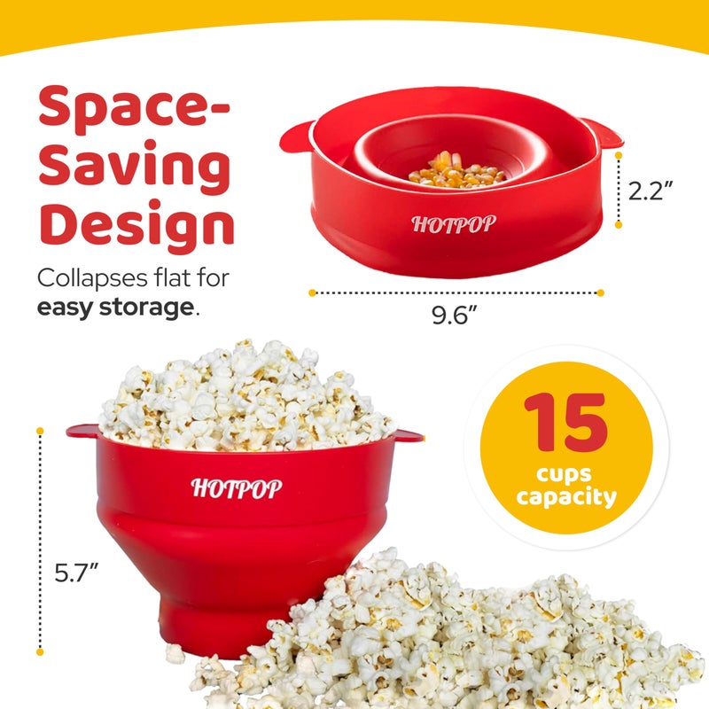 HOTPOP The Orginal HotPop Silicone Popcorn Maker - Microwave Popcorn Popper with Handles - Collapsible Bowl, Heat-Resistant, Easy to Clean, Ideal for Family Movie Nights, 15-Cup Capacity - Red - Image 2