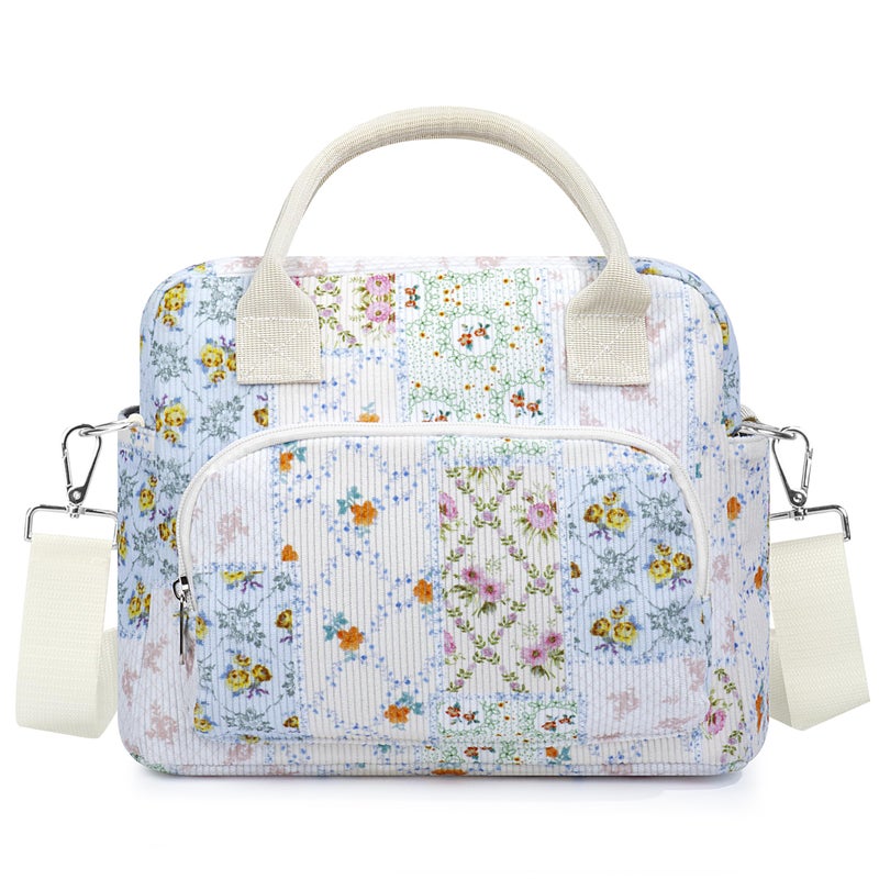 TESAFNG Lunch Box for Women Insulated Lunch Bag Cute Corduroy Lunch Tote Bags Lightweight Reusable Leakproof Cooler Bag with Adjustable Shoulder Strap for Work Office Travel Picnic (Bee Floral) - Image 1