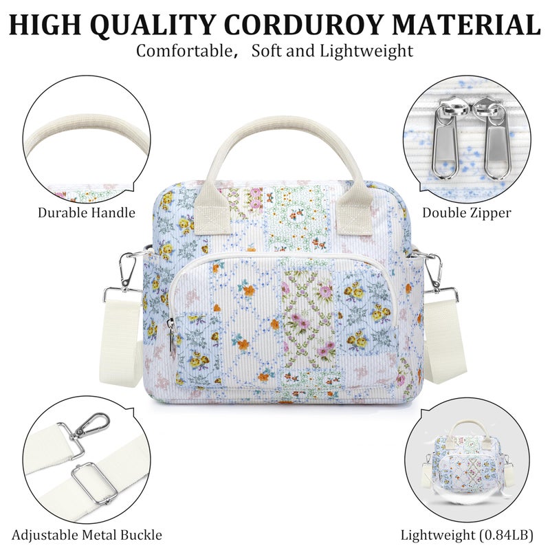 TESAFNG Lunch Box for Women Insulated Lunch Bag Cute Corduroy Lunch Tote Bags Lightweight Reusable Leakproof Cooler Bag with Adjustable Shoulder Strap for Work Office Travel Picnic (Bee Floral) - Image 5
