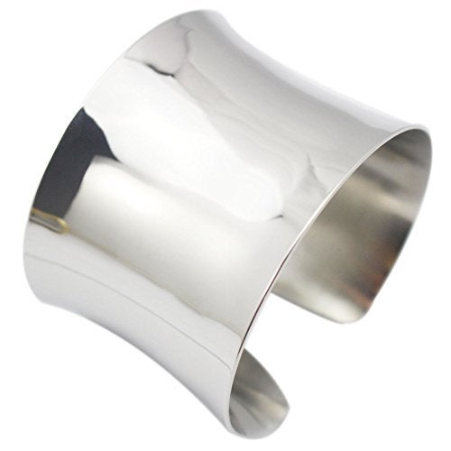 COUYA Silver Wide Grooved Cuff Bangle Women Ladies Stainless Steel Shiny Punk Bracelet - Image 1