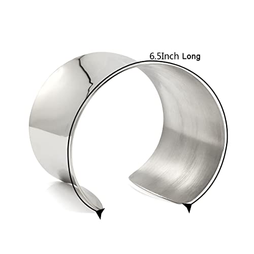 COUYA Silver Wide Grooved Cuff Bangle Women Ladies Stainless Steel Shiny Punk Bracelet - Image 3
