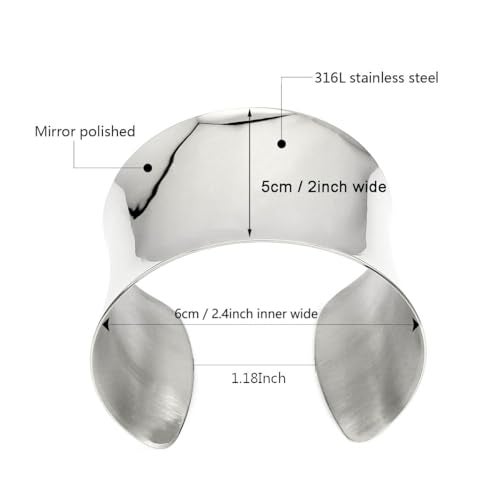 COUYA Silver Wide Grooved Cuff Bangle Women Ladies Stainless Steel Shiny Punk Bracelet - Image 2
