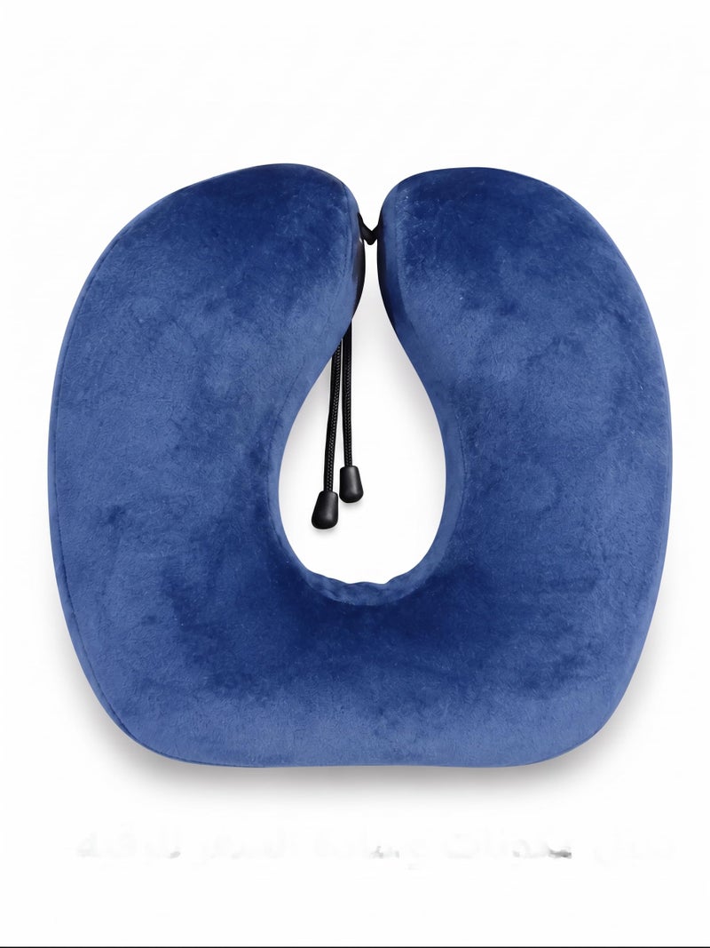 Memory Foam Travel Neck Pillow, U-Shaped Travel Pillow for Head and Neck Support, Removable and Washable Soft Plush Cover, Suitable for Airplane, Car, Train, Navy Blue - Image 2