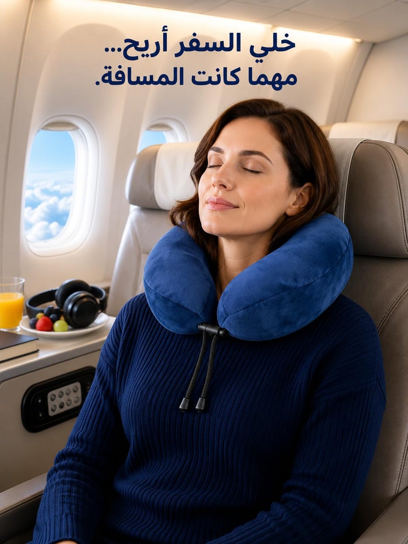 Memory Foam Travel Neck Pillow, U-Shaped Travel Pillow for Head and Neck Support, Removable and Washable Soft Plush Cover, Suitable for Airplane, Car, Train, Navy Blue - Image 3
