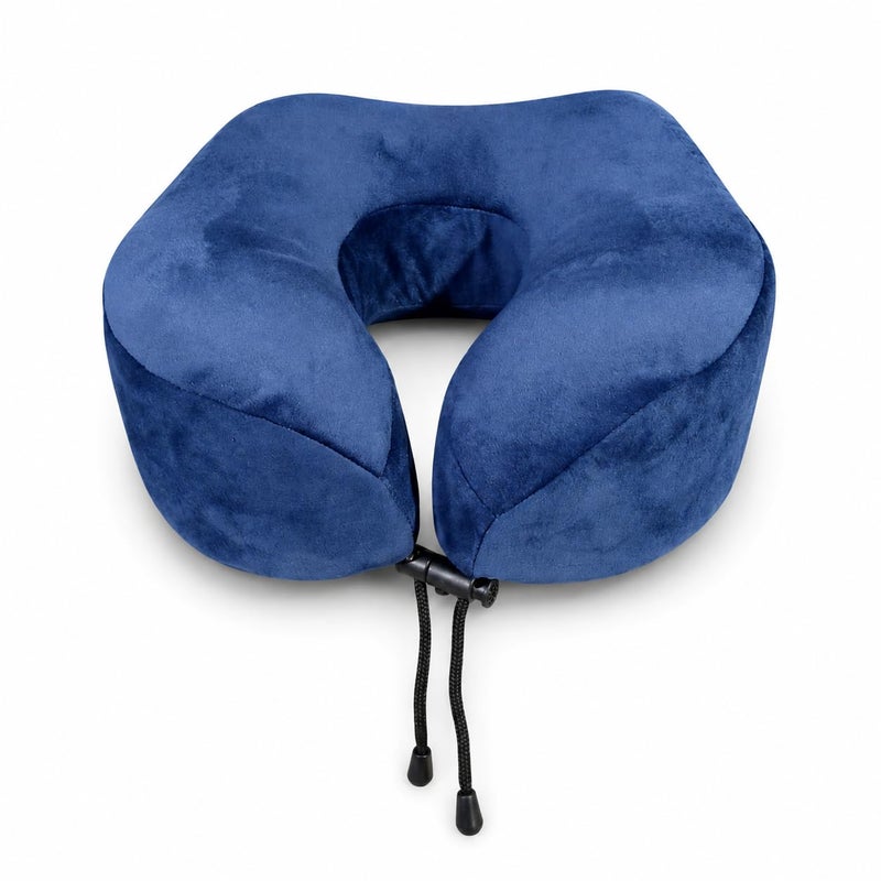 Memory Foam Travel Neck Pillow, U-Shaped Travel Pillow for Head and Neck Support, Removable and Washable Soft Plush Cover, Suitable for Airplane, Car, Train, Navy Blue - Image 1