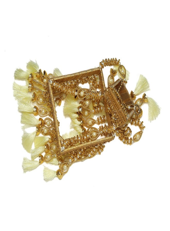 Aditri Creation Square Centre Hanging Wall Roof Ceiling Hanging Jhoomar Golden Hangings Decorative Ornament Party Decorations Indian Traditional Home Décor for Wedding Festivities Gifting(Size:-17'') - Image 3