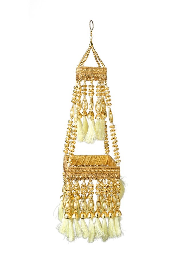 Aditri Creation Square Centre Hanging Wall Roof Ceiling Hanging Jhoomar Golden Hangings Decorative Ornament Party Decorations Indian Traditional Home Décor for Wedding Festivities Gifting(Size:-17'') - Image 1
