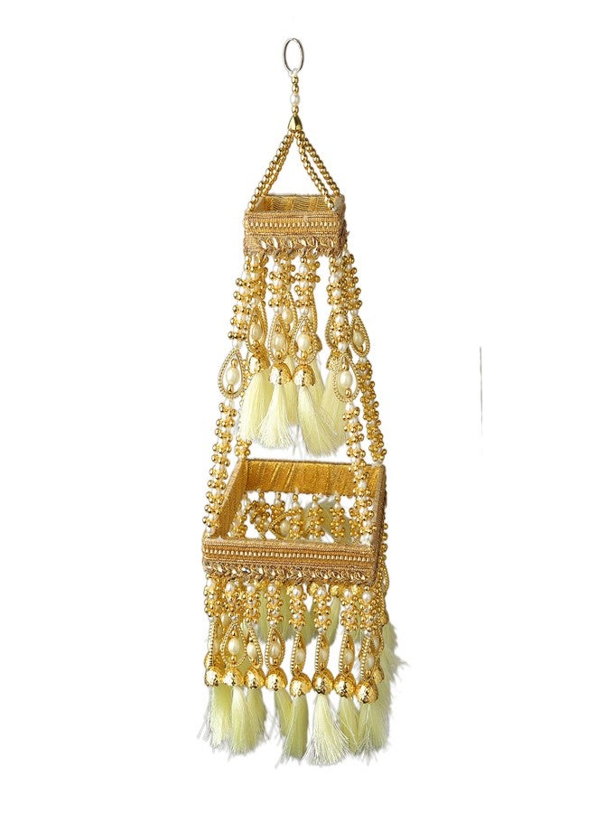 Aditri Creation Square Centre Hanging Wall Roof Ceiling Hanging Jhoomar Golden Hangings Decorative Ornament Party Decorations Indian Traditional Home Décor for Wedding Festivities Gifting(Size:-17'') - Image 2