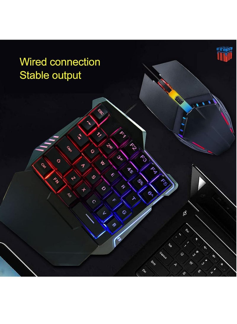 Generic - One Hand RGB Gaming Keyboard and Backlit Mouse Combo, One Handed Keyboard Mouse Set Wired 35 Keys RGB Backlight Machinery Mini Portable Game Keypad for Laptop PC - Image 1