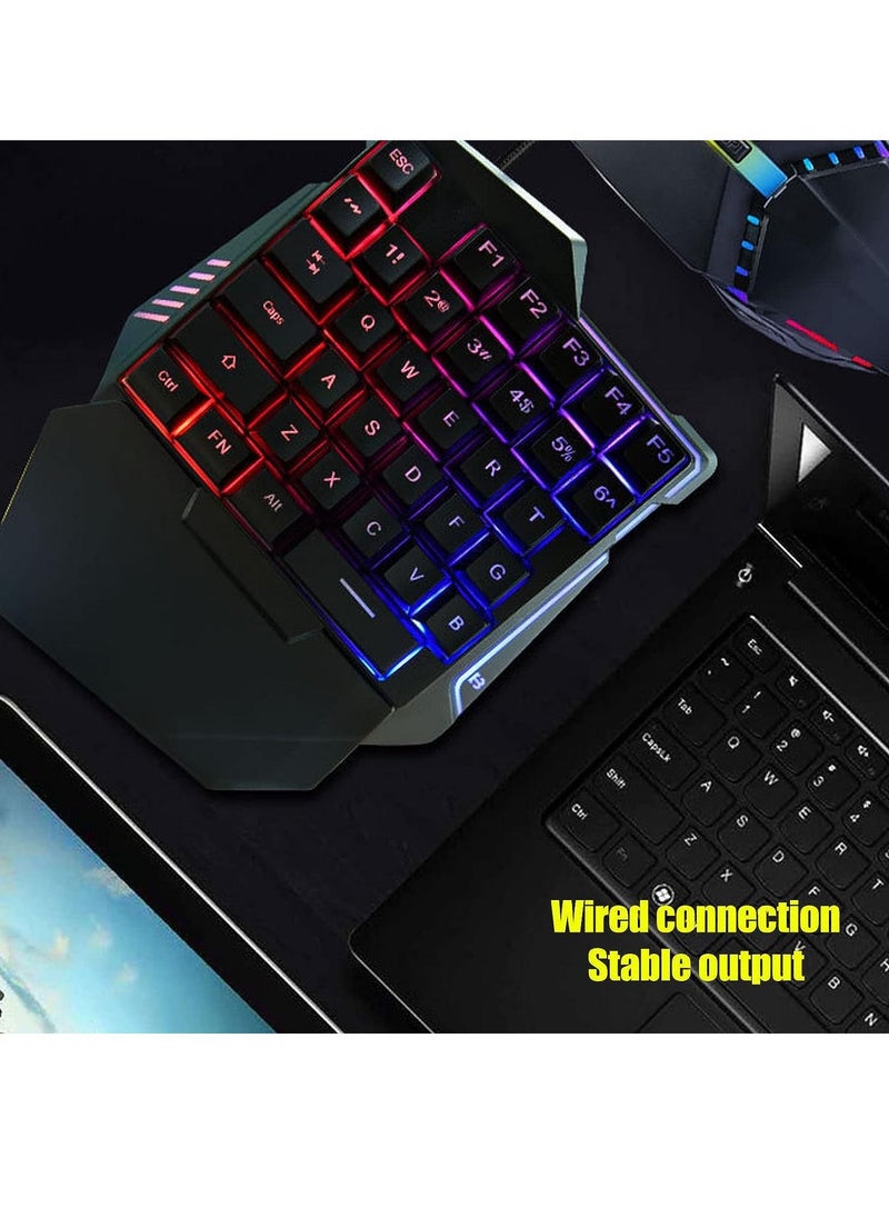 Generic - One Hand RGB Gaming Keyboard and Backlit Mouse Combo, One Handed Keyboard Mouse Set Wired 35 Keys RGB Backlight Machinery Mini Portable Game Keypad for Laptop PC - Image 1