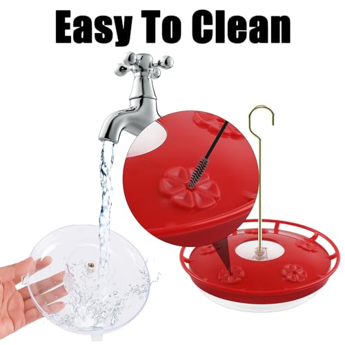 FEED GARDEN 2 Pack 16 OZ Hummingbird Feeders for Outdoor 5 Feeder Ports Ant Bee Proof Leak-Proof Cleaning Brushes Nectar Easy Clean Fill Bird Feeder for Garden Red Décor Gifts for Mom - Image 4