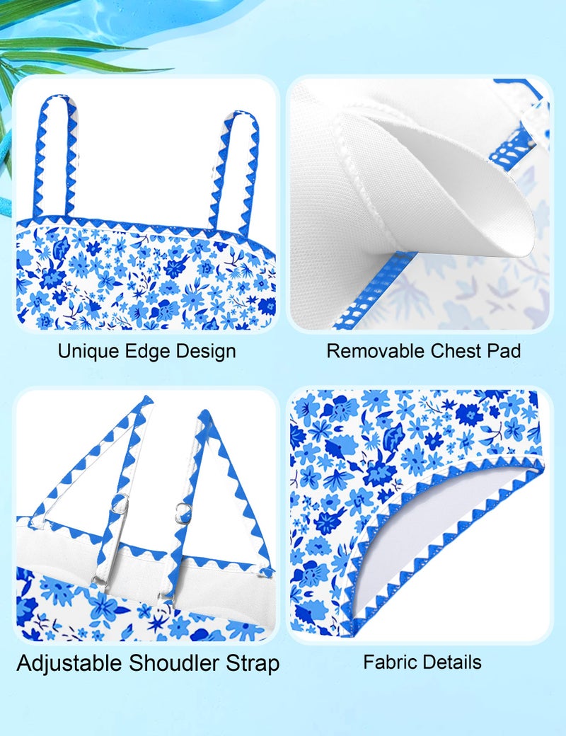 ADIFUN Girls Swimsuits Size 14-16 Adjustable Shoulder Straps with Chest Pad Bikini with Cover Up Skirt 3 Piece Swimwear Set Teen Bathing Suit Blue Flower - Image 5
