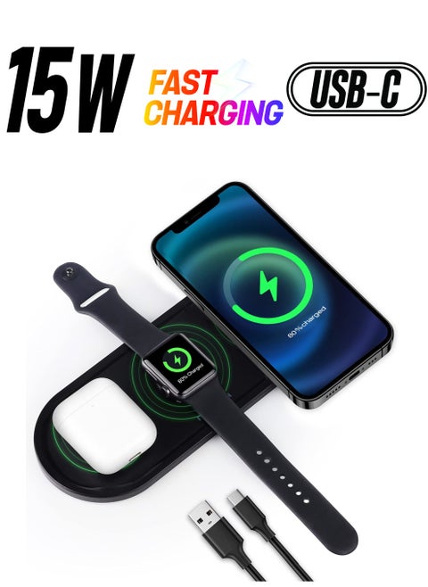 Wireless Charger, 3 in 1 Wireless Charging Station Compatible with iPhone 14/13/12 Pro/11/11 Pro Max/XS Max/XR/X , Fast Charging Pad Dock for iWatch 6/5/4/3/2/se, for Pods 1/2 /Pro 2