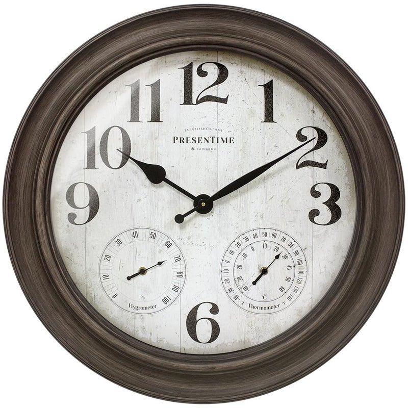 ساعة مزرعة خارجية من بريزنتايم 26 كليفتون مع مقياس حرارة ورطوبة ككل في محطة الطقس