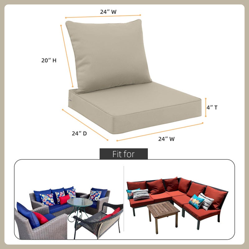 Favoyard Outdoor Seat Cushion Set 24 x 24 Inch Water-Resistant & Fade-Resistant Patio Furniture Cushions with Removable Cover Deep Seat & Back Cushion with Tie Straps for Chair Sofa - Image 2
