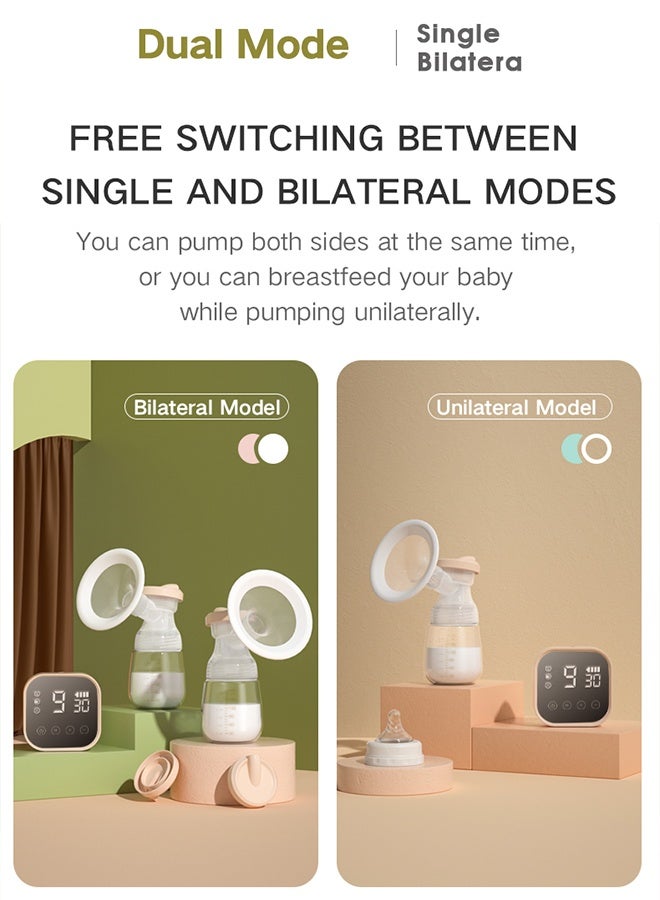 Yaqeen Wearable, hands-free, electric, automatic double-sided breast pump. This intelligent breast pump device offers comfortable initiation of breastfeeding, painless pumping, and efficient milk production. Designed specifically for breastfeeding mothers, it combines bionic technology and ergonomics to enhance the breastfeeding experience. It features 4 core modes, 9 intensity levels, and includes 10 milk storage bags. - Image 2