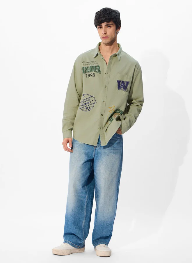 The Souled Store  The Souled Store Men's Relaxed Fit Printed Green Shirt  | Best Price UAE