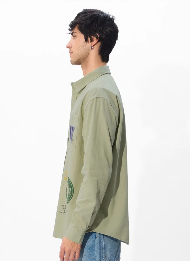 The Souled Store  The Souled Store Men's Relaxed Fit Printed Green Shirt  | Best Price UAE