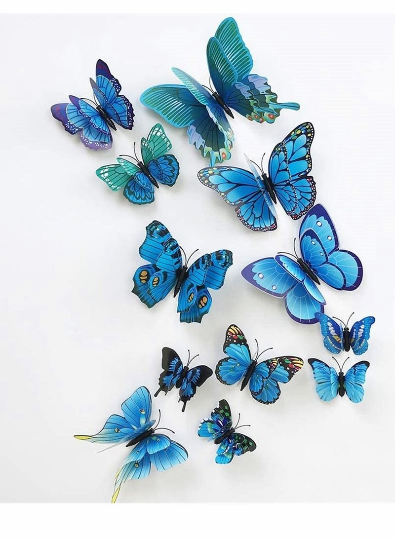 SYOSI 3D Butterfly Wall Decals, Removable Butterfly Decor Simulation Butterfly for Girls Stickers Kids Bedroom and Room Wall Decoration Art Mural Double Wings, 24 Pcs, Blue  - Image 1
