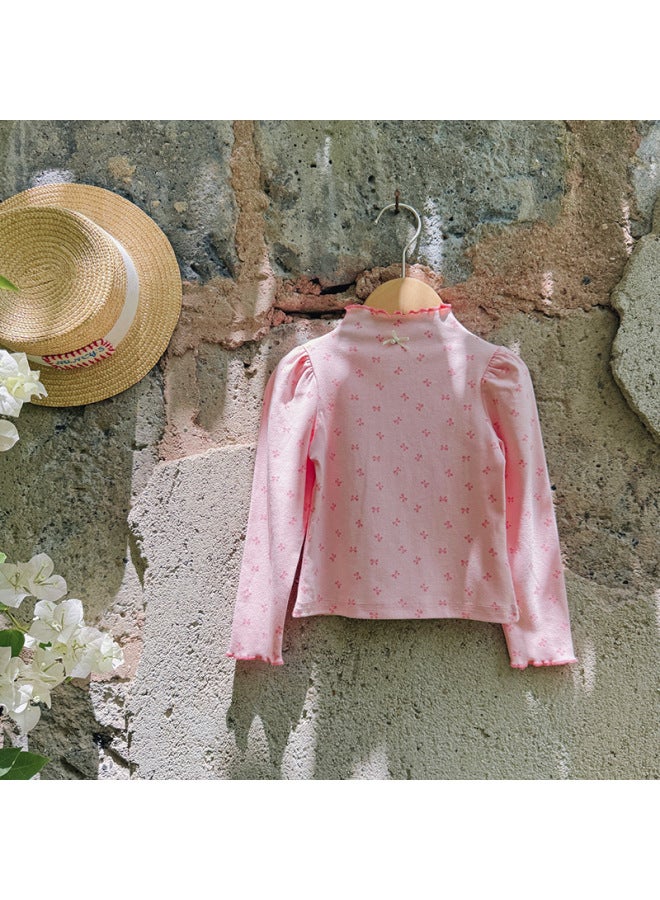 Girls'  Korean Style Half Turtleneck Bottoming Shirt Baby Spring And Autumn Elegant Floral Long-sleeved T-shirt Trendy T