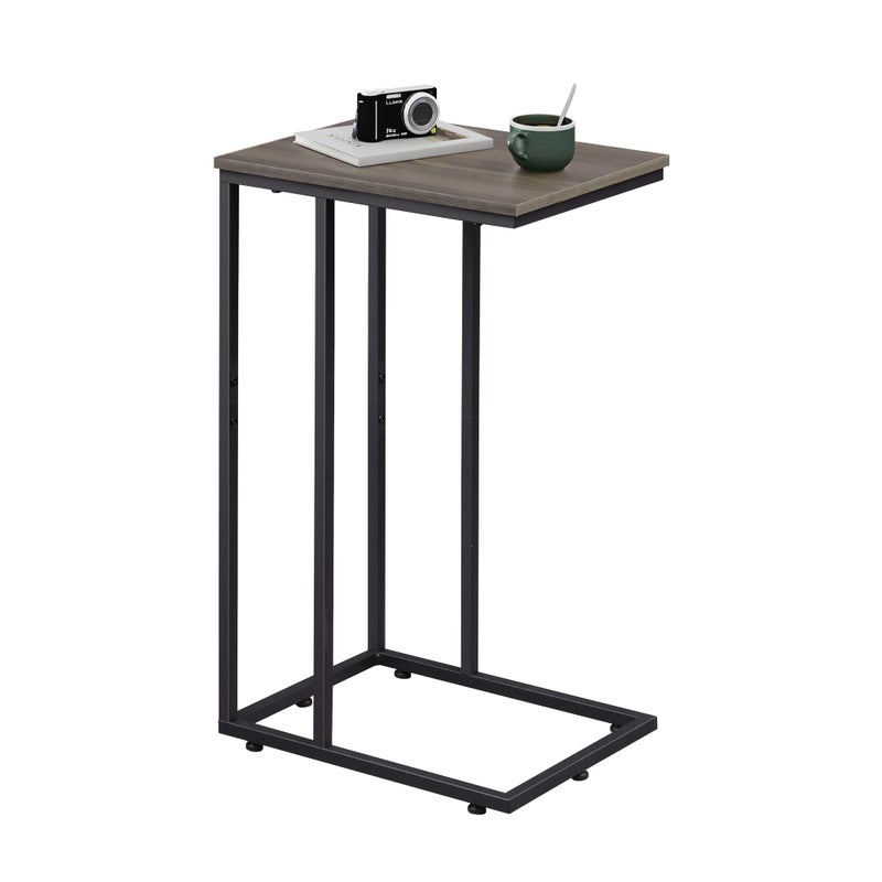 WLIVE Small Side Table, C Shaped End Table for Couch, Sofa and Bed, Tv Tray Table That Slides Under for Living Room, Bedroom, Bedside, Gray and Black - Image 1