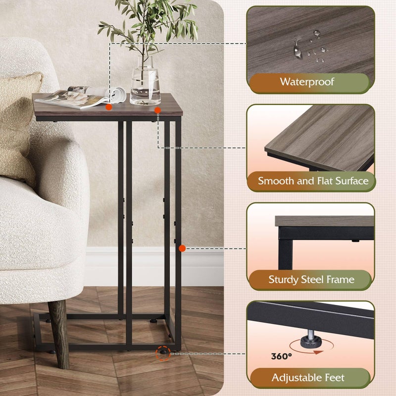 WLIVE Small Side Table, C Shaped End Table for Couch, Sofa and Bed, Tv Tray Table That Slides Under for Living Room, Bedroom, Bedside, Gray and Black - Image 5