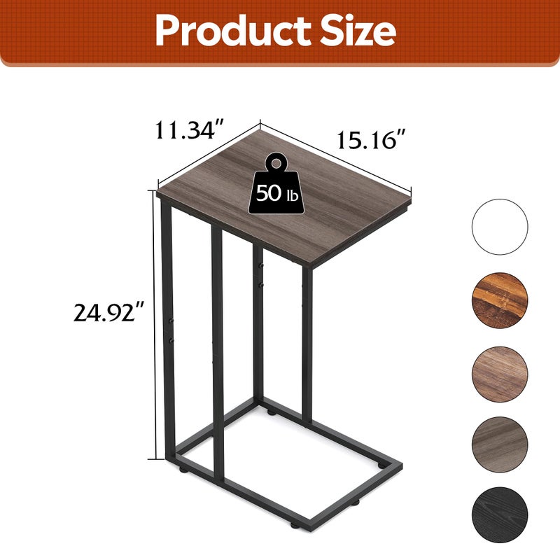 WLIVE Small Side Table, C Shaped End Table for Couch, Sofa and Bed, Tv Tray Table That Slides Under for Living Room, Bedroom, Bedside, Gray and Black - Image 3