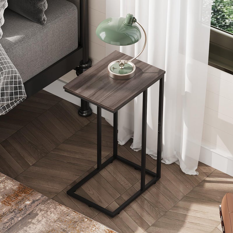 WLIVE Small Side Table, C Shaped End Table for Couch, Sofa and Bed, Tv Tray Table That Slides Under for Living Room, Bedroom, Bedside, Gray and Black - Image 4