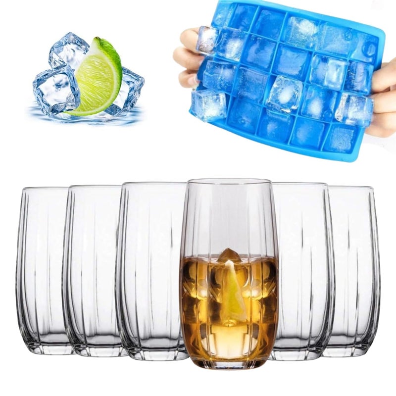 kaqer 1Pc Silicone Ice Cube Trays for Freezer 510ml Clear Iced Tea and Glasses for Drinking Cocktail Juice Milkshake 6Pc Pack of 7 - Image 1