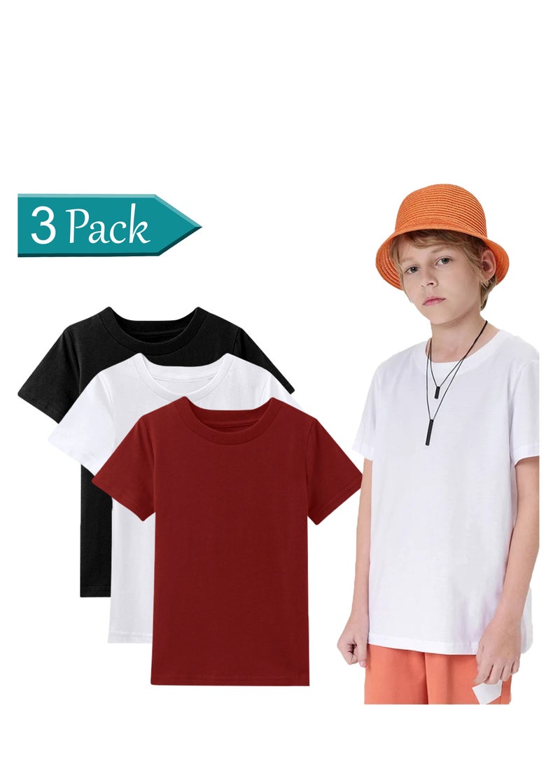 Selecta Now Boys Premium 100% Combed Cotton Plain Crew Neck Pack Of 3 T-Shirts Soft Breathable Shirts - Image 1