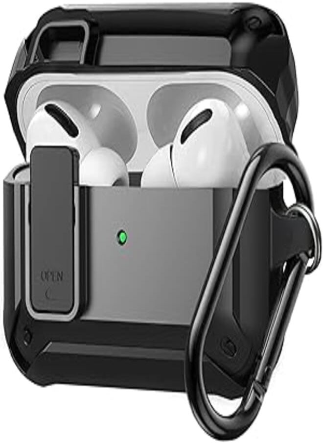 Olytop Olytop for Airpods Pro 2/1 Gen Case Cover with Lock 2023/2022/2019, Armor Rugged Case for Apple Airpod Pro 2nd/1st Generation Shockproof Protective Skin with Keychain for Women Men Black 