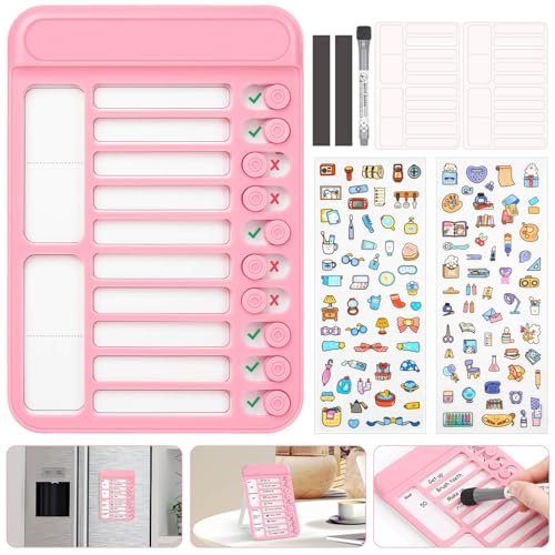 Audab Dry Erase Chore Chart for Kids Magnetic Checklist Board My Chores Slider Chart to Do List Board Routine Reward Chart Schedule Board Task Tracker for Home Refrigerator Wall Desk Pink - Image 1