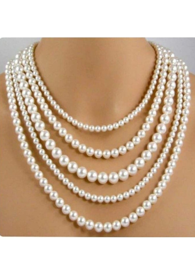 RA accessories Women Necklace Of Off White Pearls Multi Layered 