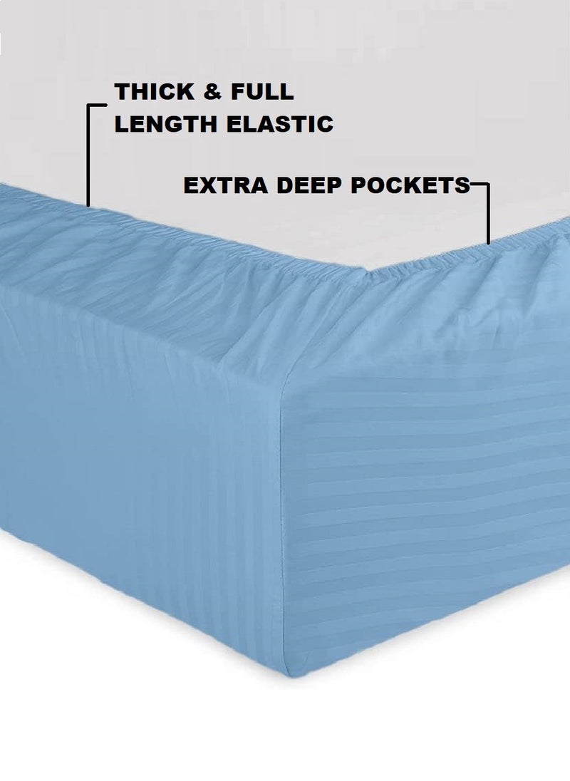 Blueberry Double Size Stripe Bed Sheet Set 100% Cotton Premium Quality 150x200+20cm  - Image 4