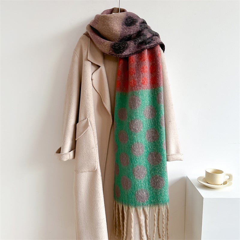 Autumn and Winter Retro artistic sheep-like plush scarf colorful polka dot lazy temperament soft glutinous all-match shawl thickened warm - Image 5