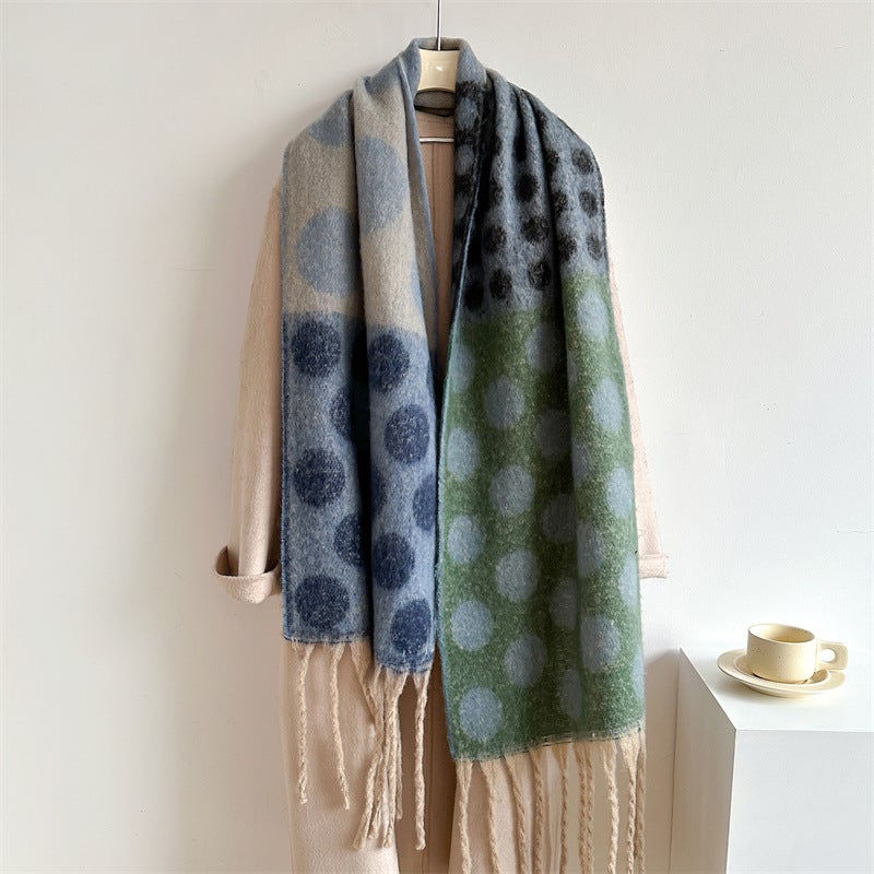 Autumn and Winter Retro artistic sheep-like plush scarf colorful polka dot lazy temperament soft glutinous all-match shawl thickened warm - Image 4