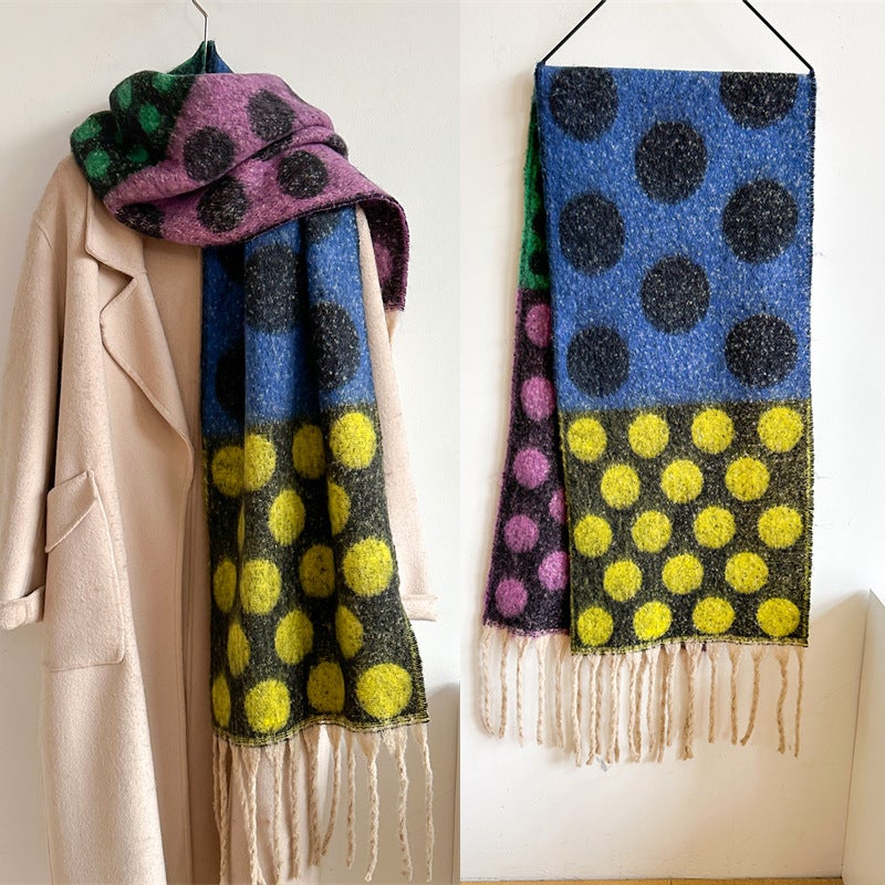 Autumn and Winter Retro artistic sheep-like plush scarf colorful polka dot lazy temperament soft glutinous all-match shawl thickened warm - Image 2